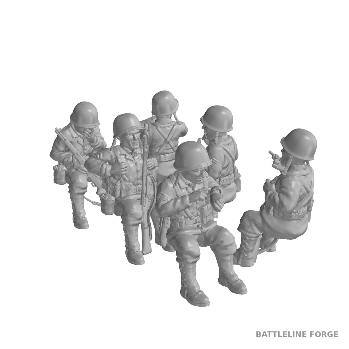 US Army Halftrack Passengers - 6 Seated WWII Soldiers - 3D Printed Wargaming Miniatures