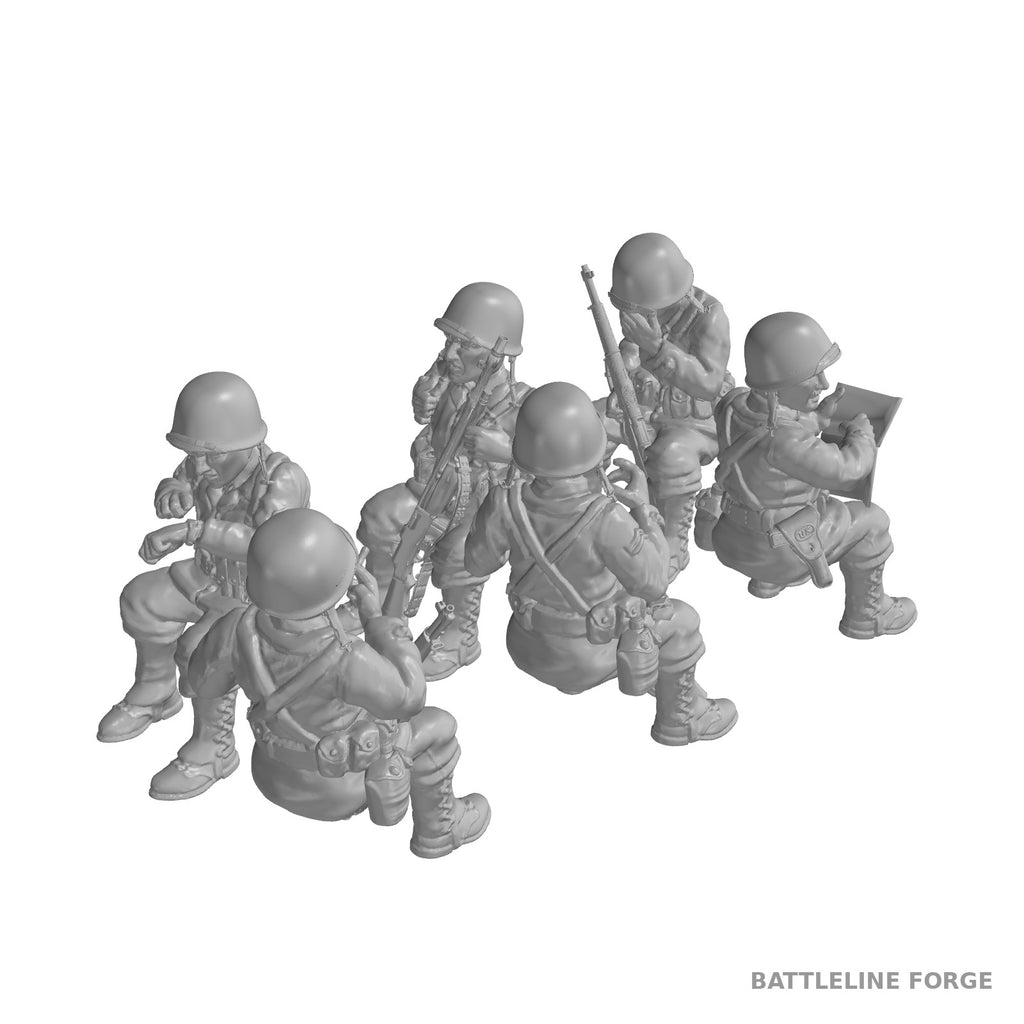 US Army Halftrack Passengers - 6 Seated WWII Soldiers - 3D Printed Wargaming Miniatures