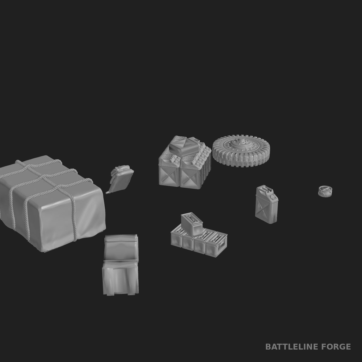US Halftrack Stowage Set - WWII Crates, Jerry Cans, Ammo and Gear - 3D Printed Wargaming Accessories