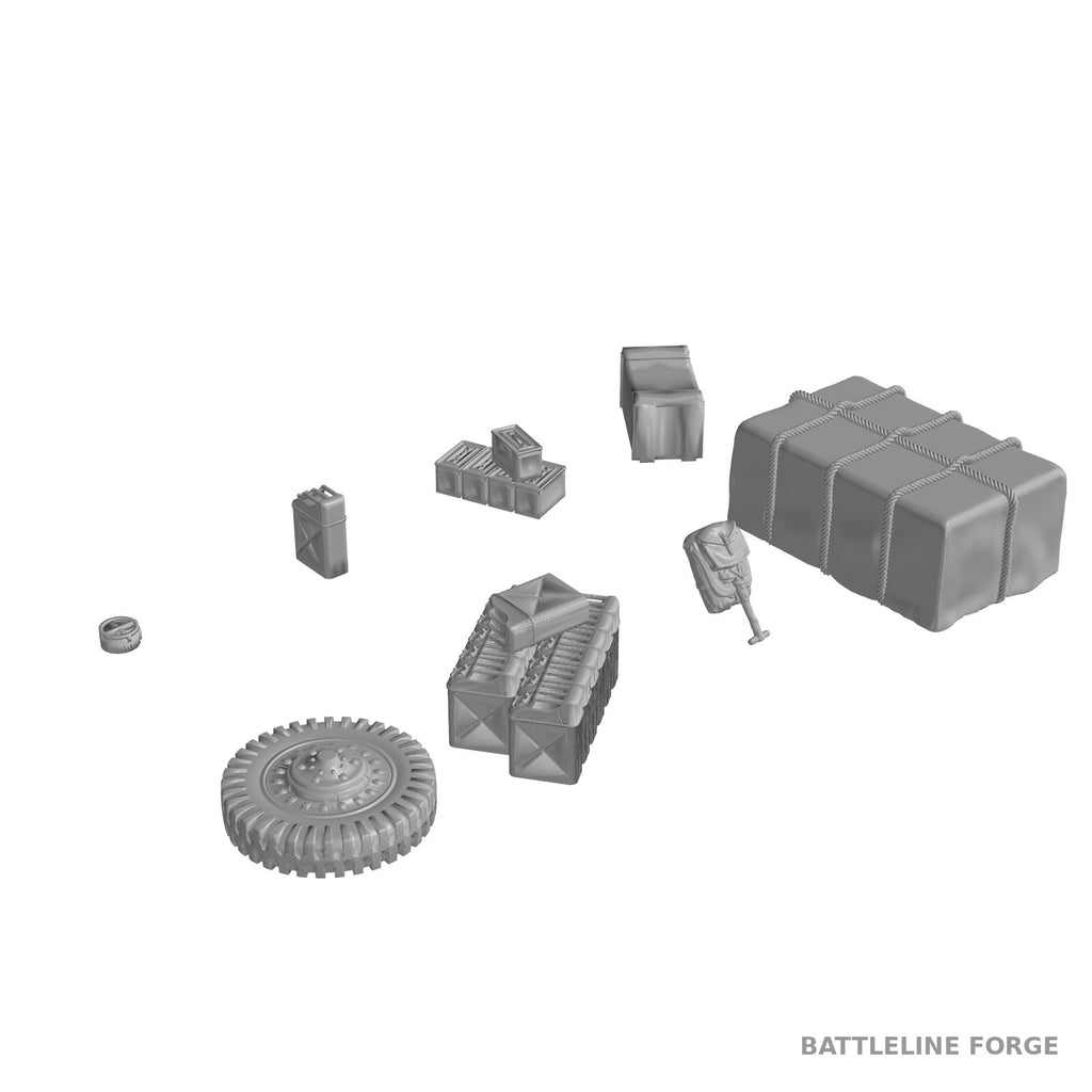 US Halftrack Stowage Set - WWII Crates, Jerry Cans, Ammo and Gear - 3D Printed Wargaming Accessories