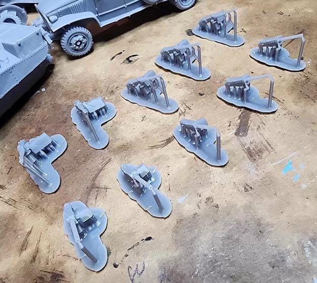 Set of Five 50 Caliber and Five 30 Caliber Guns WW2 Bolt Action 28mm / 1:56 and Other Scales