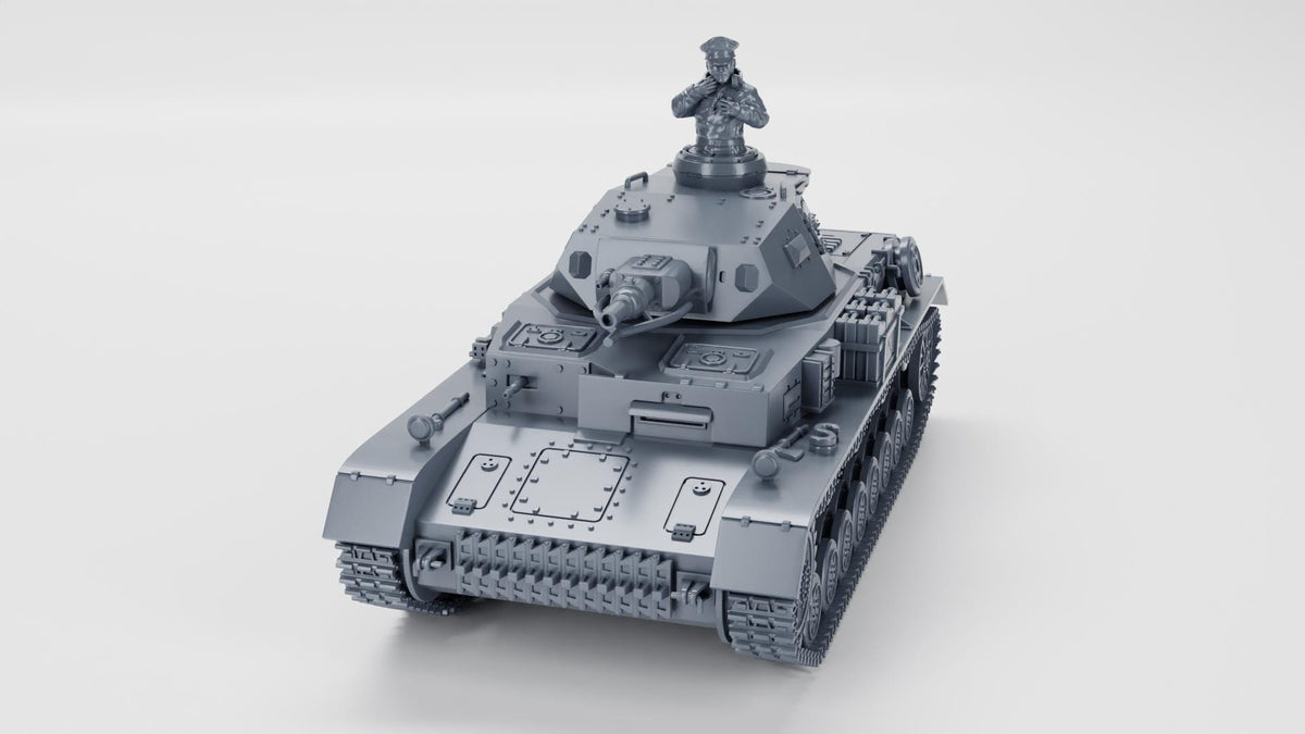 Panzer IV Ausf F1 Tank 3D Printed Unpainted WWII Bolt Action 28mm Commander Figure Multiple Scales