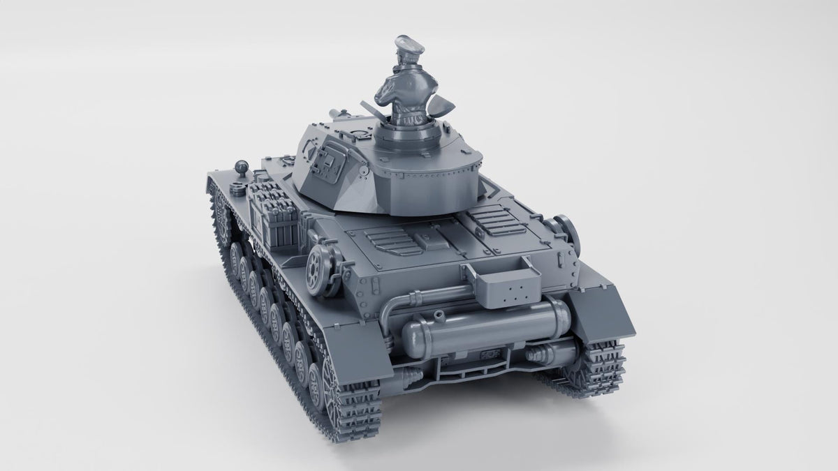 Panzer IV Ausf F1 Tank 3D Printed Unpainted WWII Bolt Action 28mm Commander Figure Multiple Scales