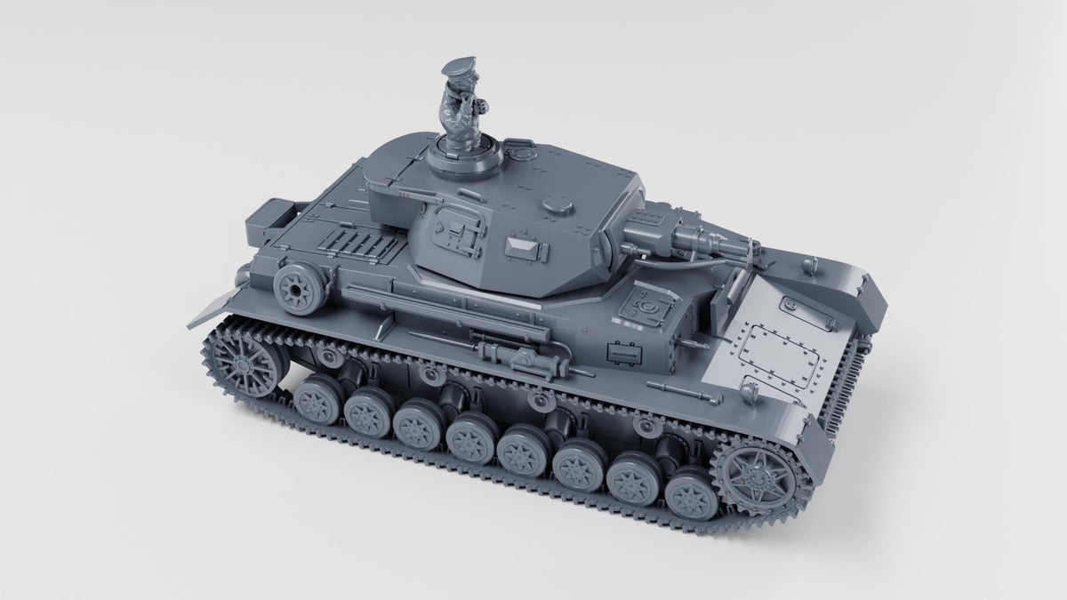 Panzer IV Ausf F1 Tank 3D Printed Unpainted WWII Bolt Action 28mm Commander Figure Multiple Scales