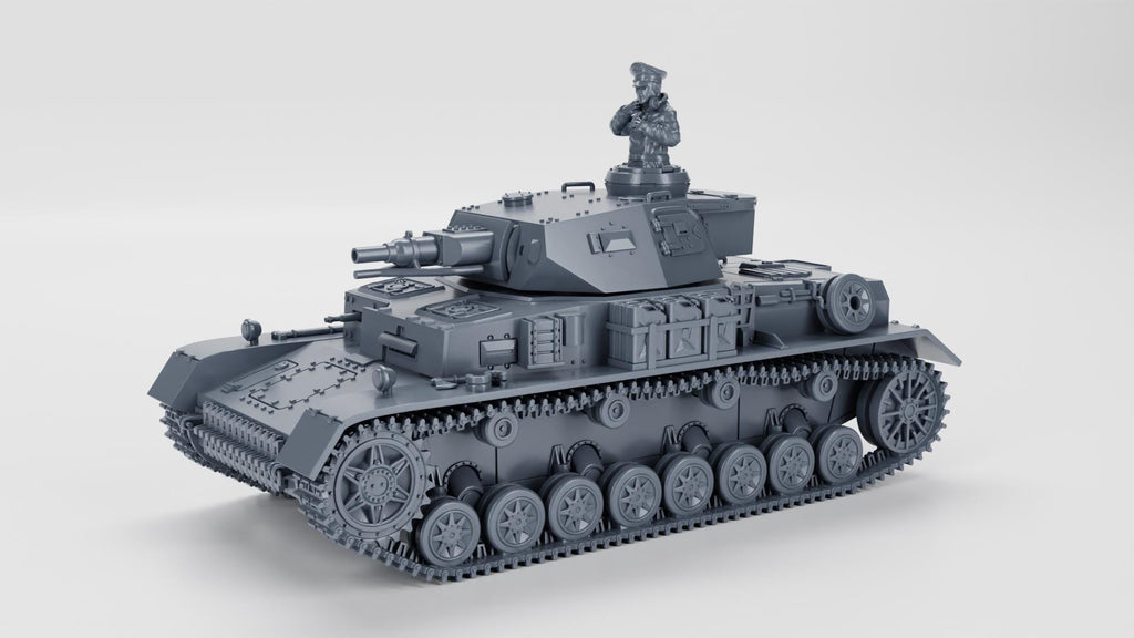 Panzer IV Ausf F1 Tank 3D Printed Unpainted WWII Bolt Action 28mm Commander Figure Multiple Scales