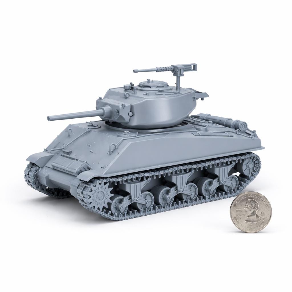 Sherman M4A3E2 Jumbo Cobra King 3D Printed Unpainted WWII Bolt Action 28mm Multiple Scales