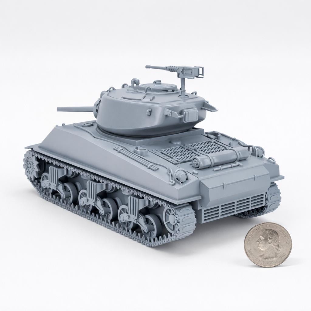 Sherman M4A3E2 Jumbo Cobra King 3D Printed Unpainted WWII Bolt Action 28mm Multiple Scales