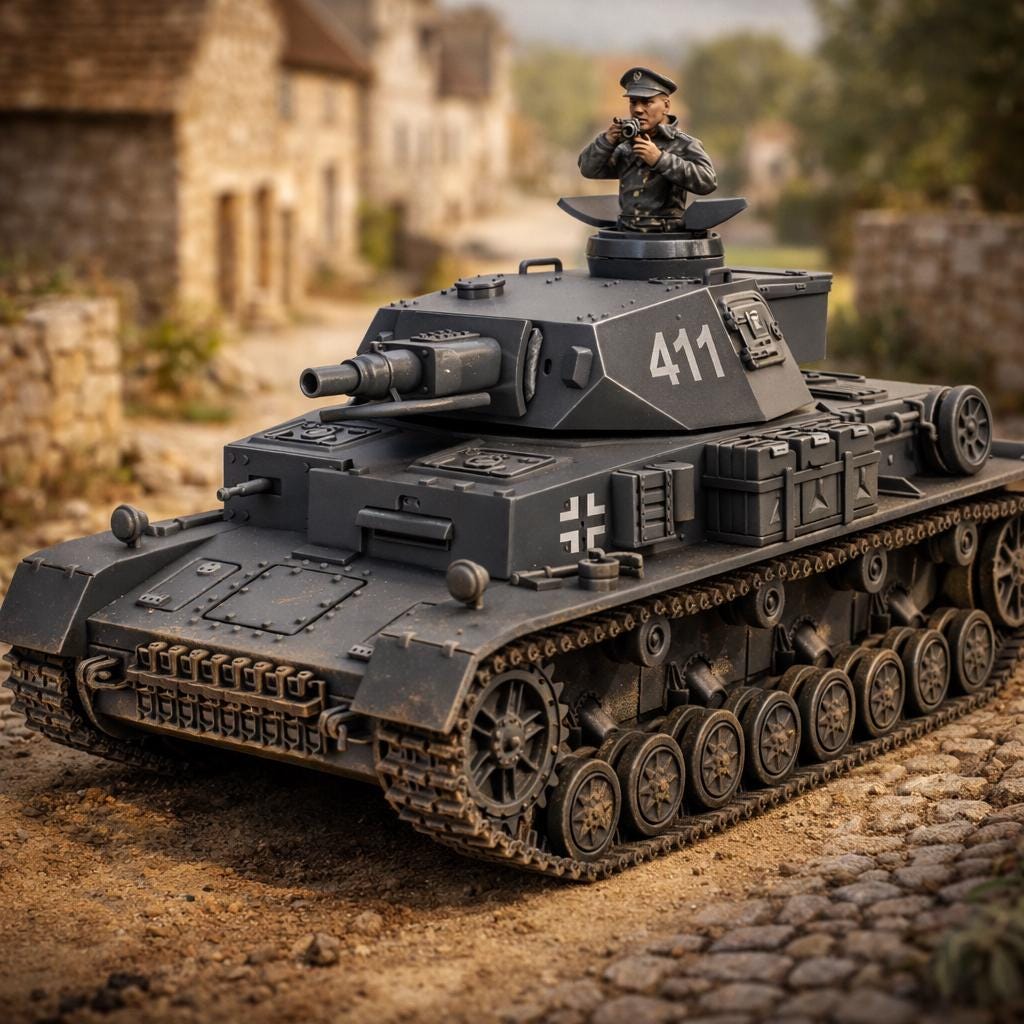 Panzer IV Ausf F1 Tank 3D Printed Unpainted WWII Bolt Action 28mm Commander Figure Multiple Scales