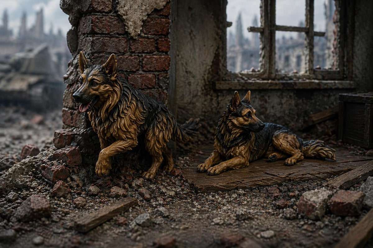 Dogs of War – German Shepherd Two-Pack | WWII 3D Printed Resin Miniature | 6 Scales | Bolt Action Compatible