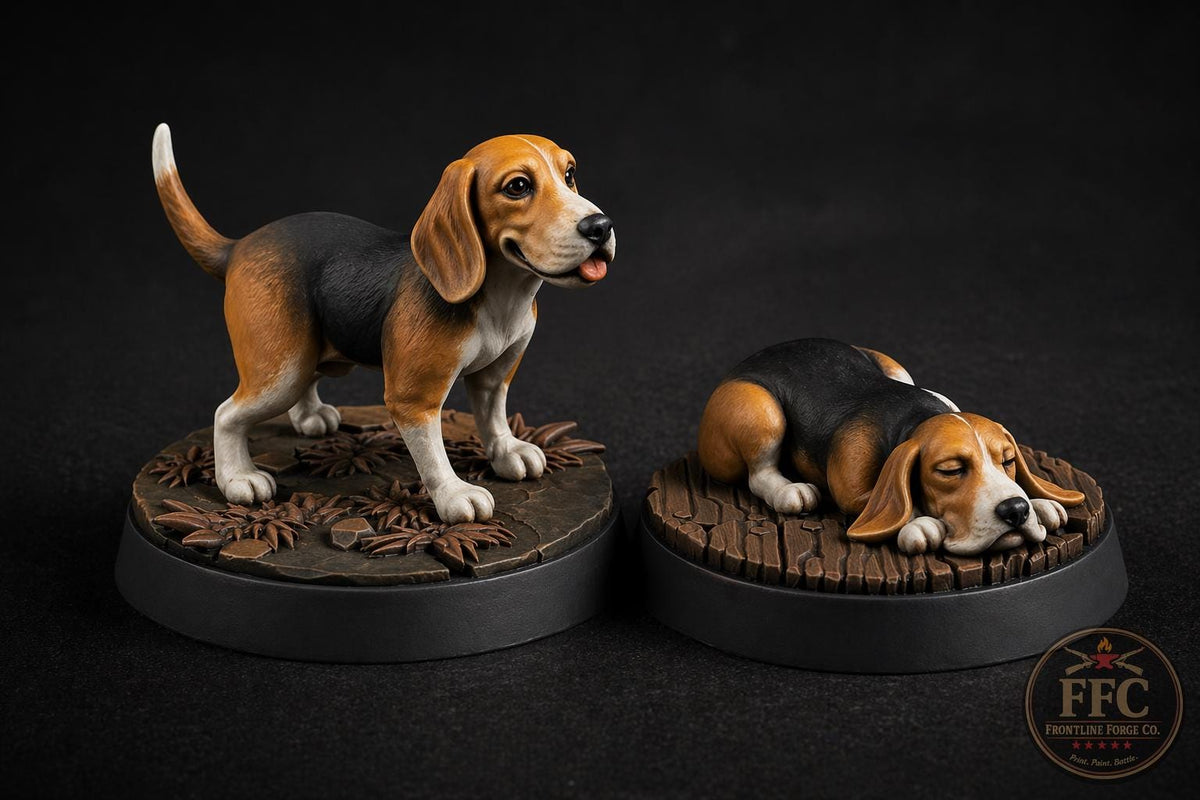 Dogs of War – Beagle Camp Mascot Two-Pack | WWII 3D Printed Resin Miniature | 6 Scales | Bolt Action Compatible