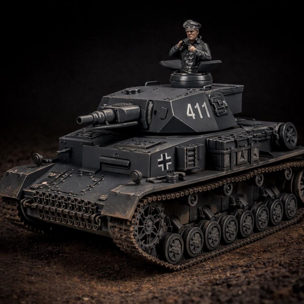 Panzer IV Ausf F1 Tank 3D Printed Unpainted WWII Bolt Action 28mm Commander Figure Multiple Scales
