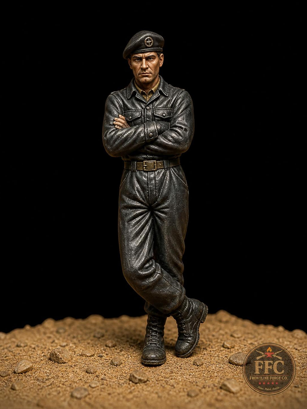 WWII Australian Tank Commander Figure: Arms Crossed Beret - Bolt Action 6 Scales