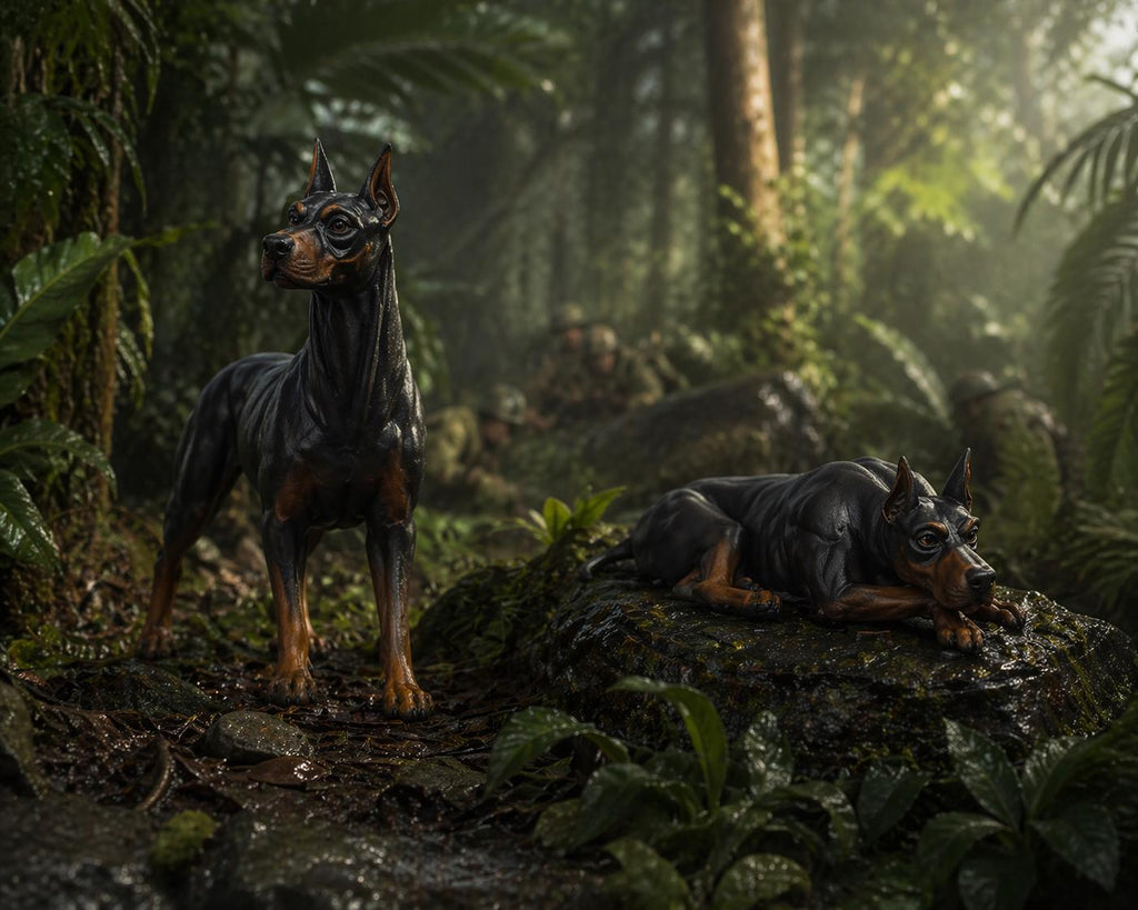 Dogs of War – Dobermann War Dog Two-Pack | WWII 3D Printed Resin Miniature | 6 Scales | Bolt Action Compatible