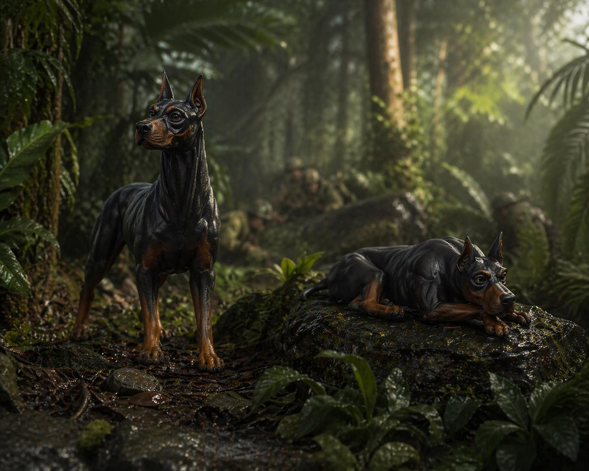 Dogs of War – Dobermann War Dog Two-Pack | WWII 3D Printed Resin Miniature | 6 Scales | Bolt Action Compatible