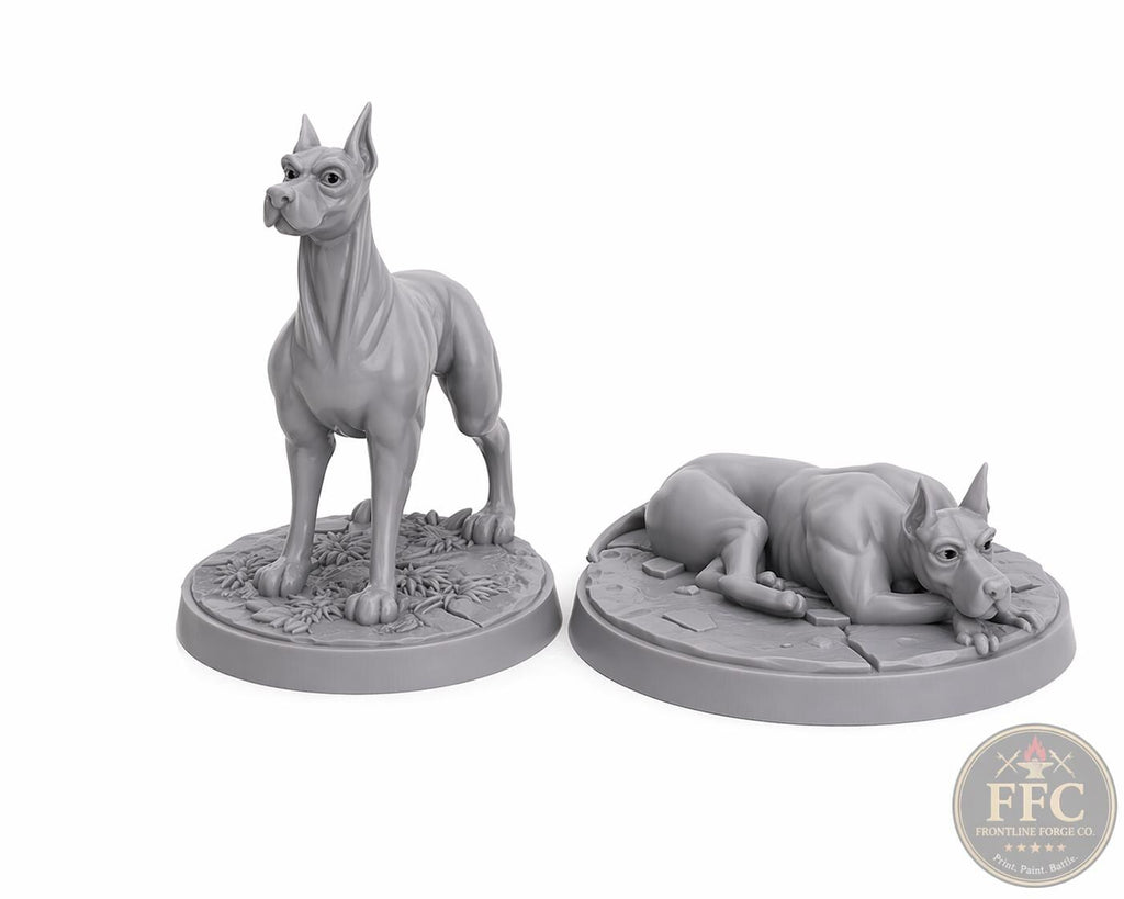Dogs of War – Dobermann War Dog Two-Pack | WWII 3D Printed Resin Miniature | 6 Scales | Bolt Action Compatible
