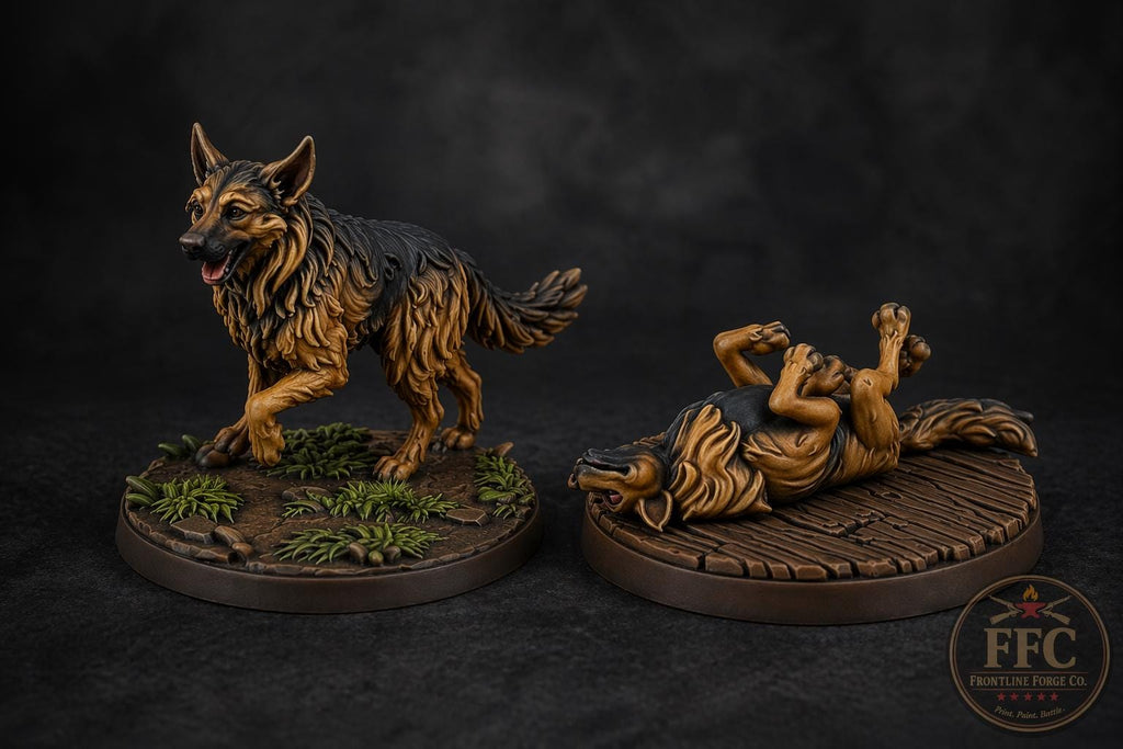 Dogs of War – German Shepherd Two-Pack | WWII 3D Printed Resin Miniature | 6 Scales | Bolt Action Compatible