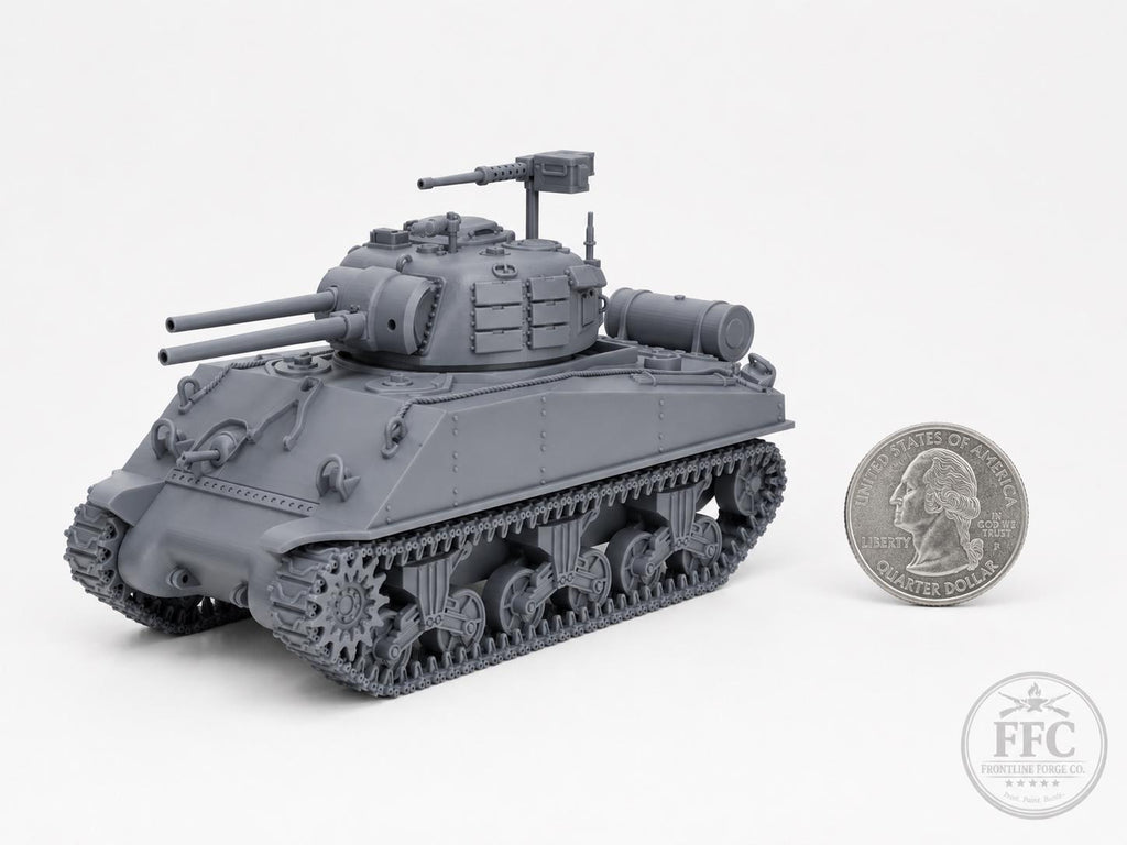 Sherman M4A3R3 Zippo Flamethrower Tank: 3D Printed WWII Miniature - Bolt Action Wargame - 6 Scales