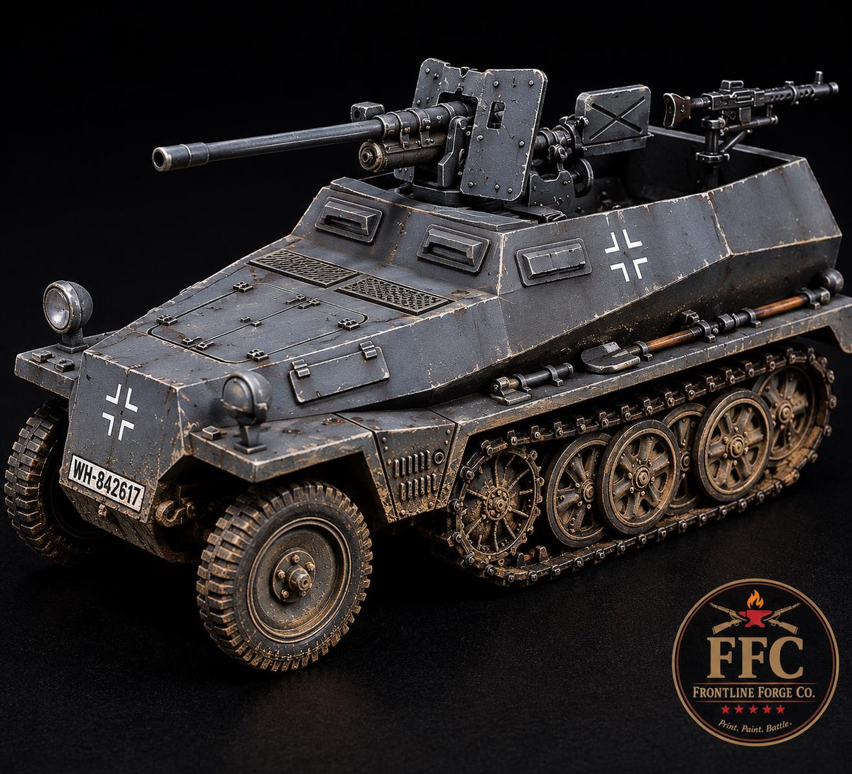 Sd.Kfz. 250-10 German Halftrack - 37mm PaK 36 - WWII Wehrmacht - 3D Printed Miniature