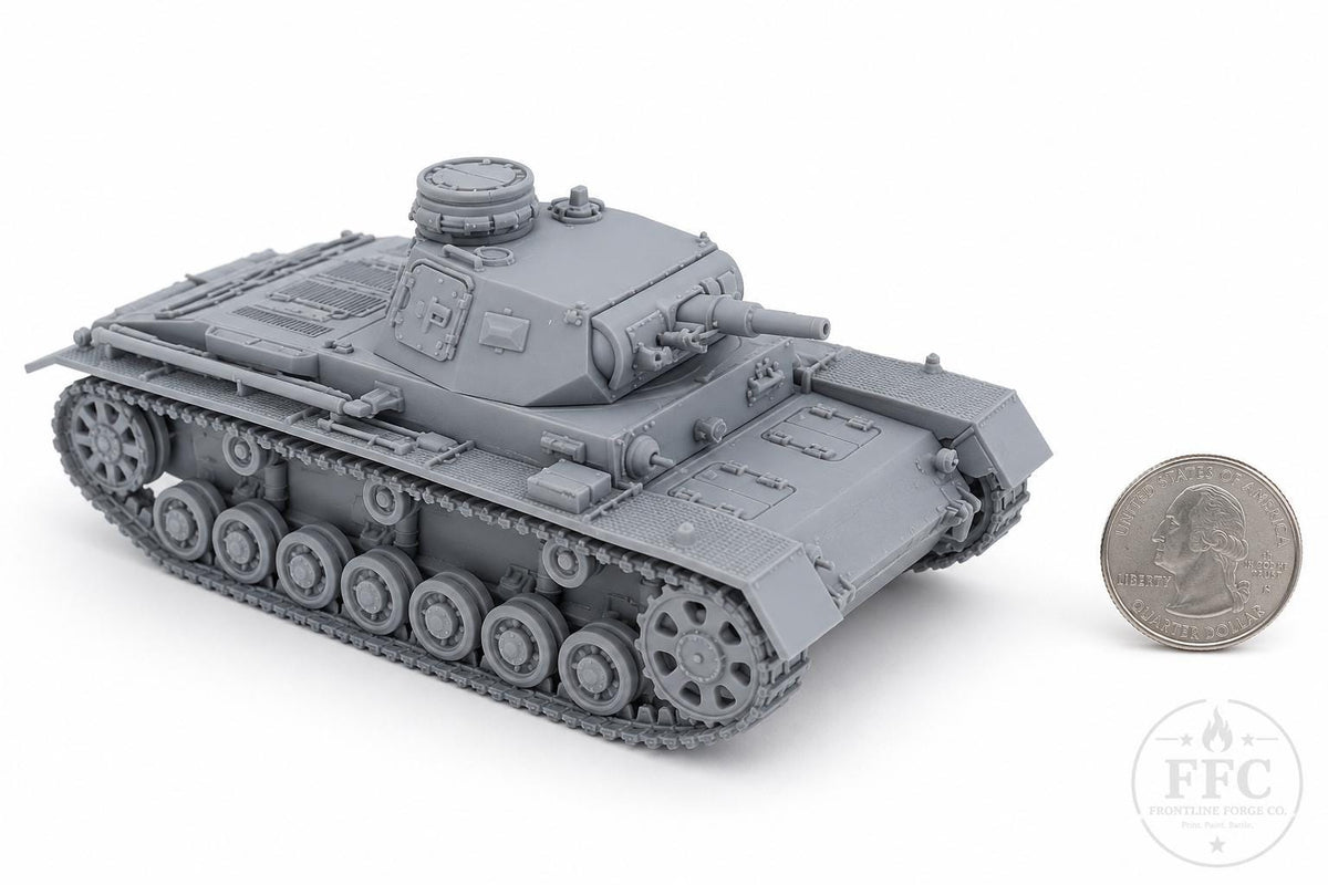 Panzer III Ausf C Early War Tank: 3D Printed WWII Miniature - 6 Scales - Bolt Action Compatible