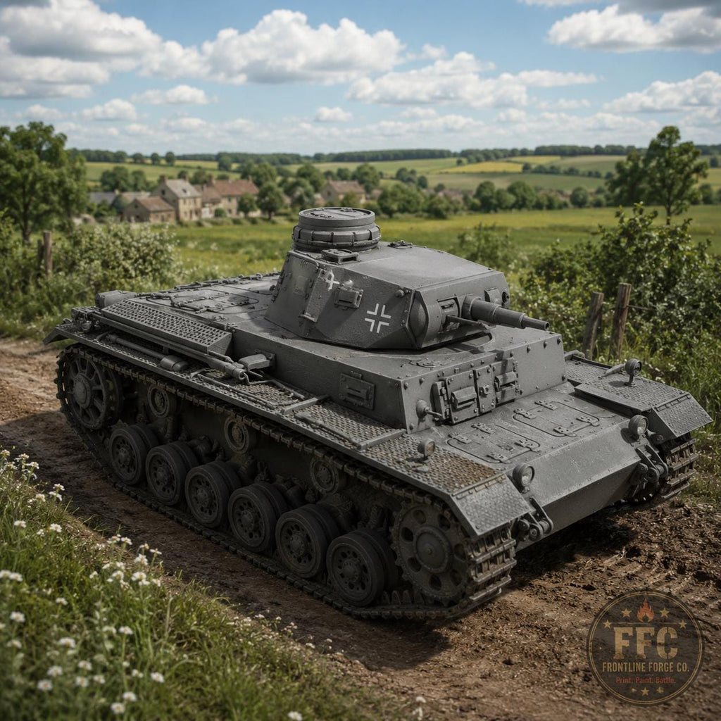 Panzer III Ausf E WWII Tank: 3D Printed Miniature - 6 Scales - Bolt Action Compatible