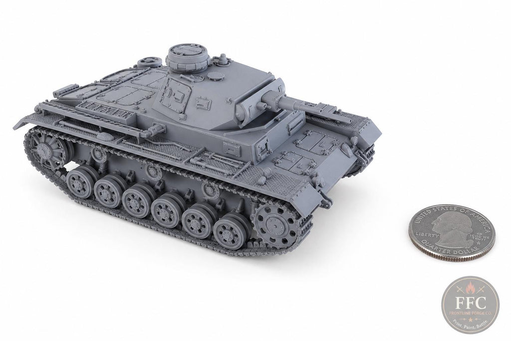 Panzer III Ausf F WWII Tank: 3D Printed Miniature - 6 Scales - Bolt Action Compatible