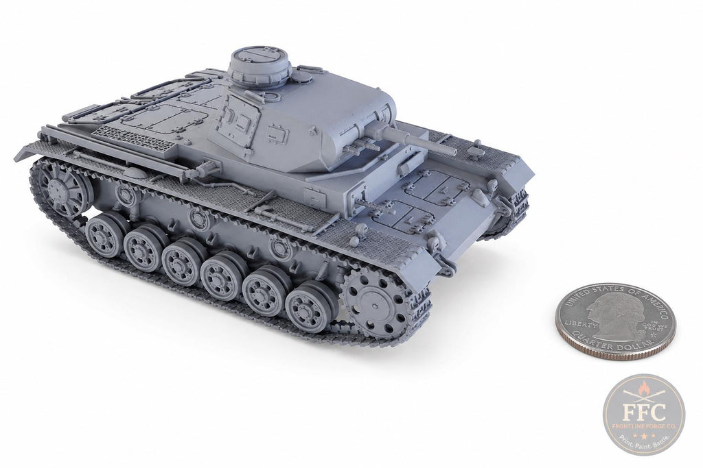 Panzer III Ausf G WWII Tank: 3D Printed Miniature - 6 Scales - Bolt Action Compatible