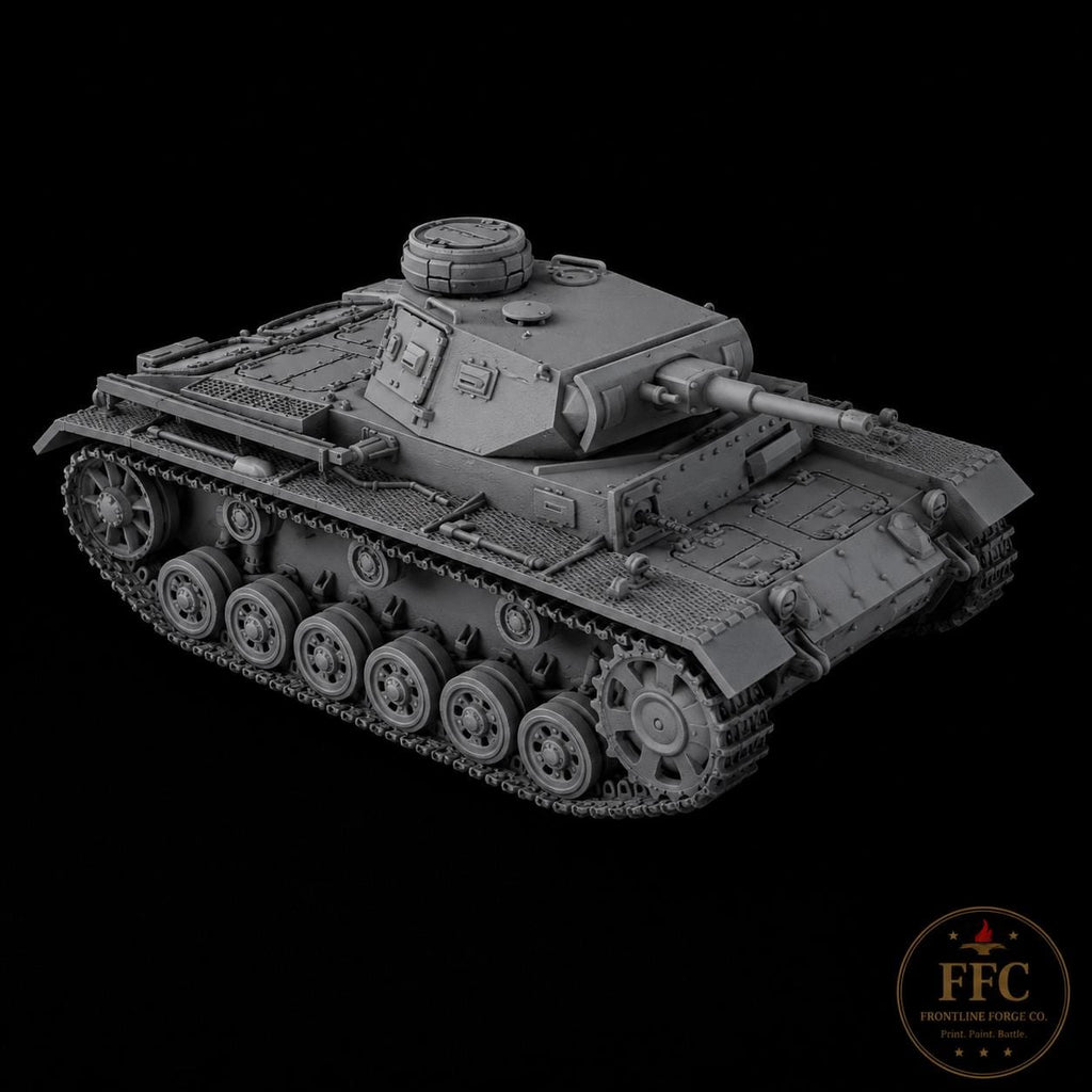 Panzer III Ausf H WWII Tank: 3D Printed Miniature - 6 Scales - Bolt Action Compatible