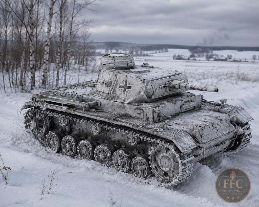 Panzer III Ausf H WWII Tank: 3D Printed Miniature - 6 Scales - Bolt Action Compatible