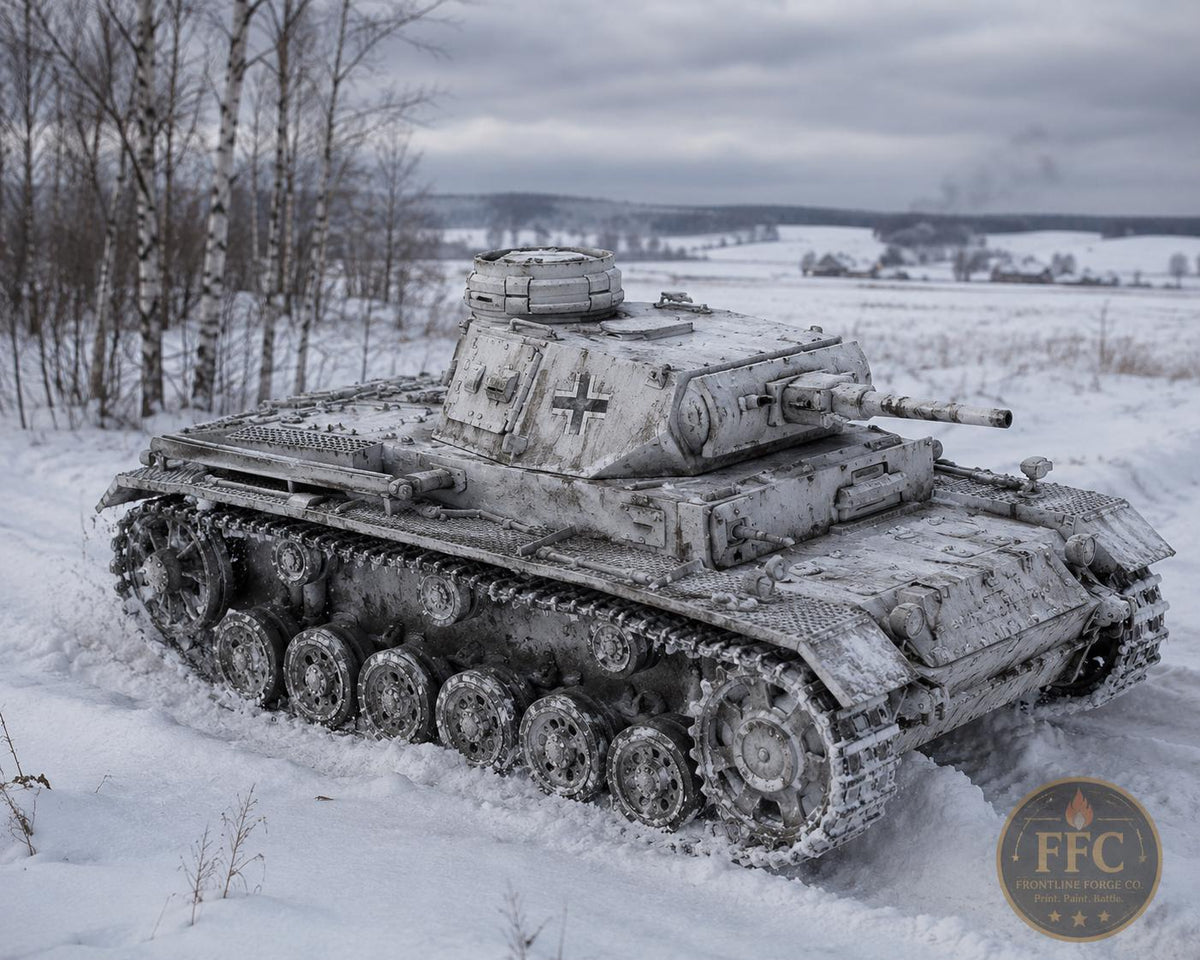 Panzer III Ausf H WWII Tank: 3D Printed Miniature - 6 Scales - Bolt Action Compatible