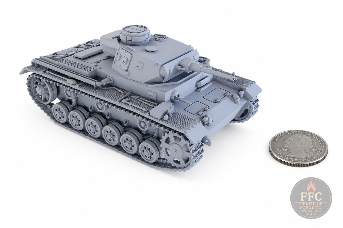 Panzer III Ausf J WWII Tank: 3D Printed Miniature - 6 Scales - Bolt Action Compatible