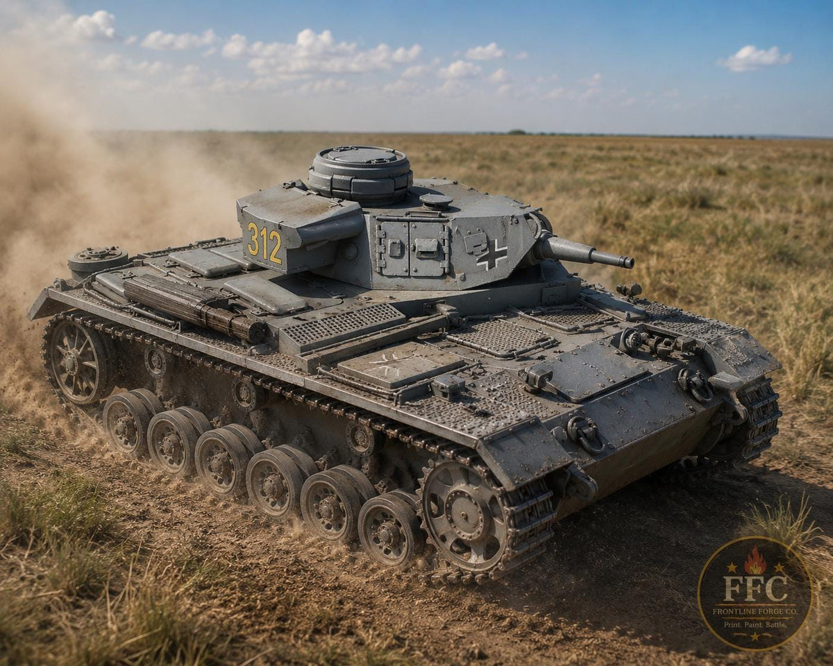 Panzer III Ausf J WWII Tank: 3D Printed Miniature - 6 Scales - Bolt Action Compatible