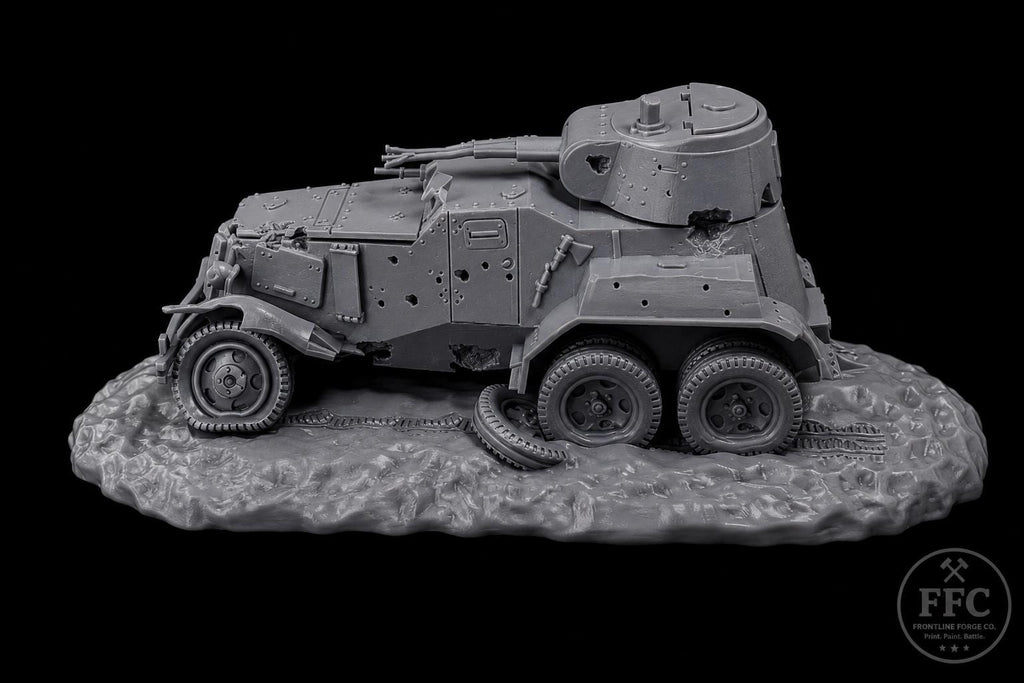 Destroyed BA-10 Armored Car: Battle Damage Wreck - WWII Soviet Vehicle Miniature - 6 Scales - Bolt Action Terrain