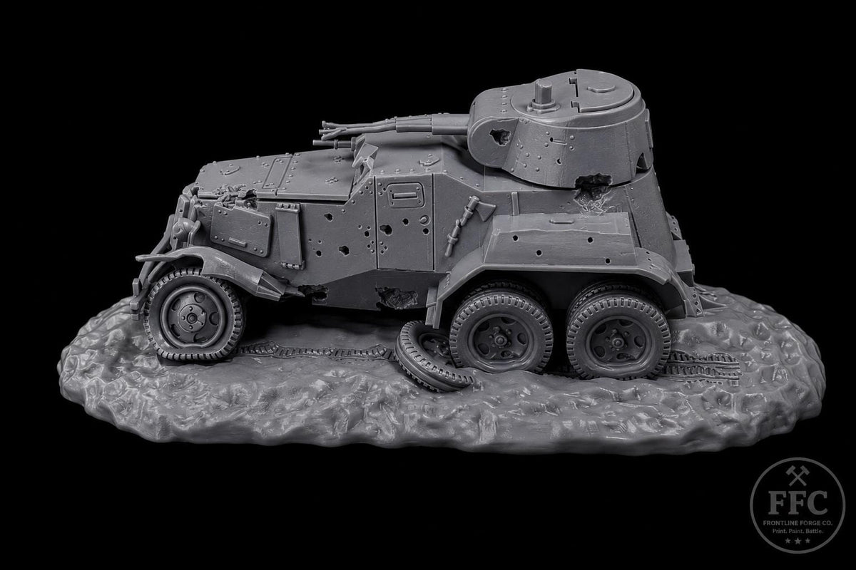 Destroyed BA-10 Armored Car: Battle Damage Wreck - WWII Soviet Vehicle Miniature - 6 Scales - Bolt Action Terrain