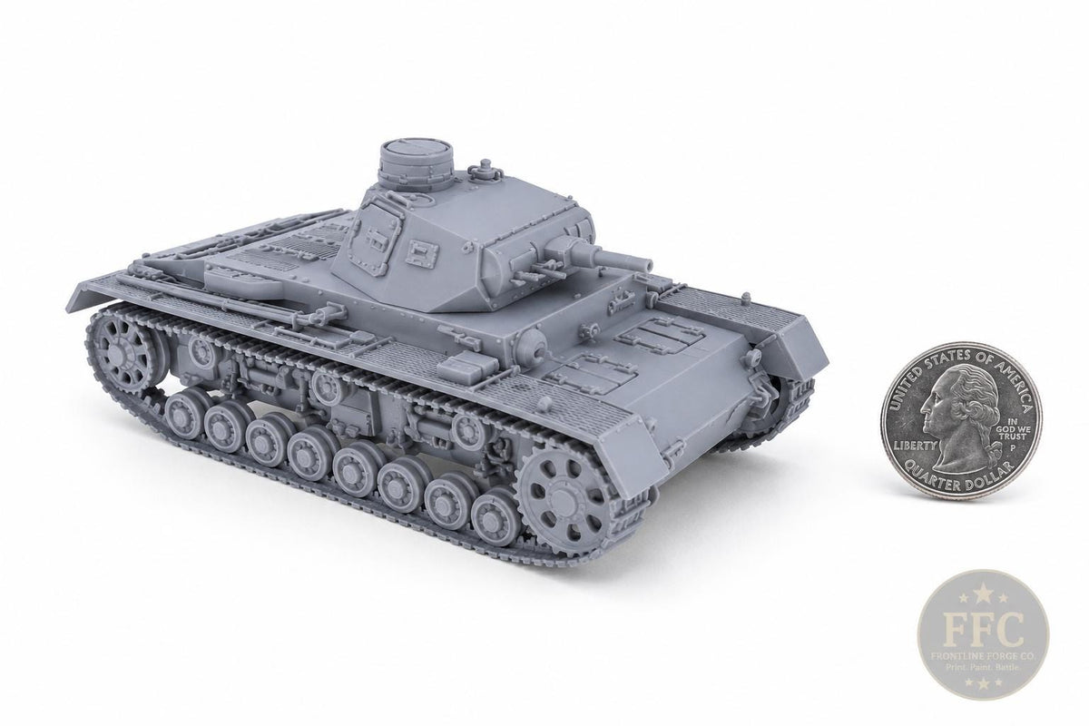 Panzer III Ausf B Early War Tank: 3D Printed WWII Miniature - 6 Scales - Bolt Action Compatible