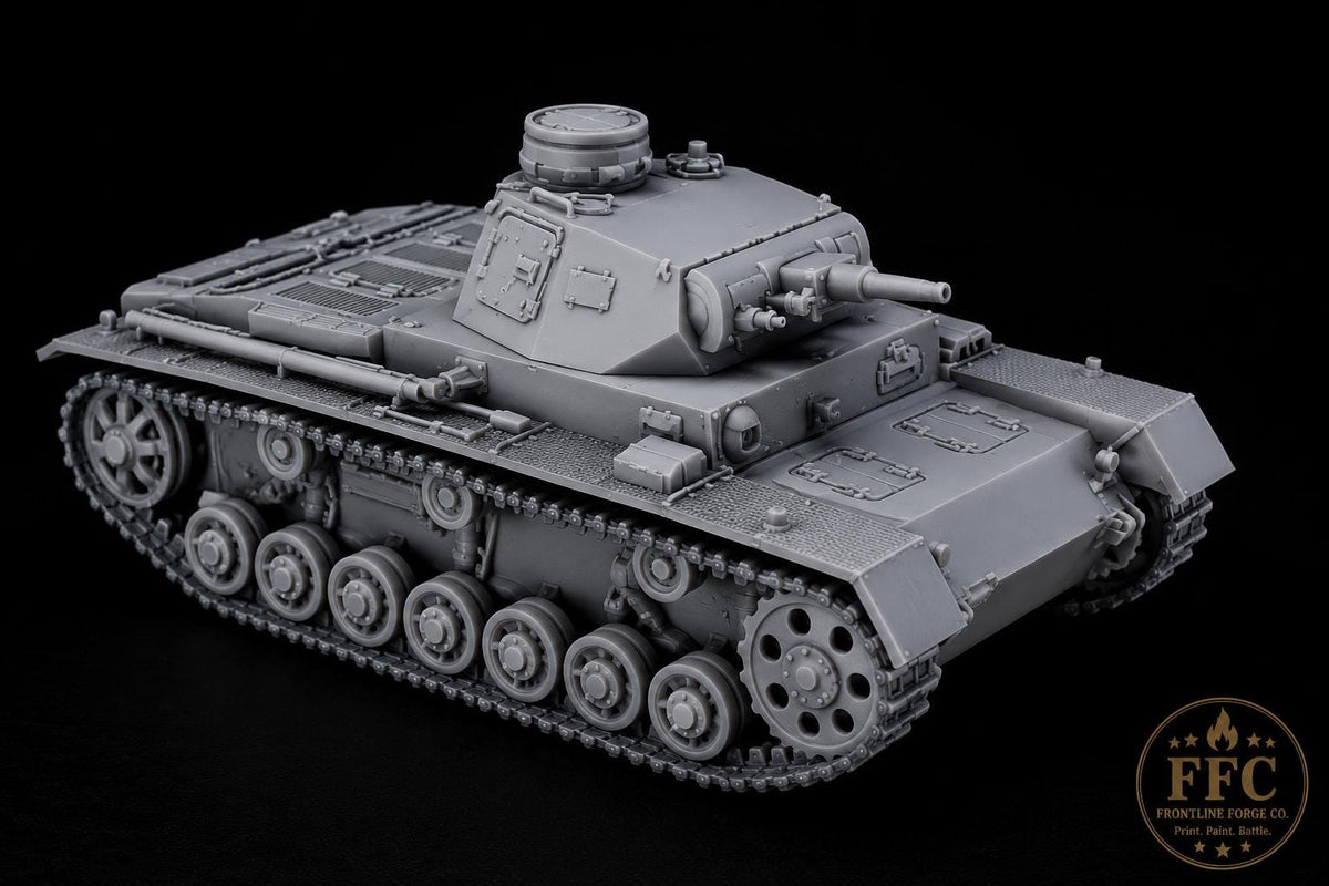 Panzer III Ausf C Early War Tank: 3D Printed WWII Miniature - 6 Scales - Bolt Action Compatible