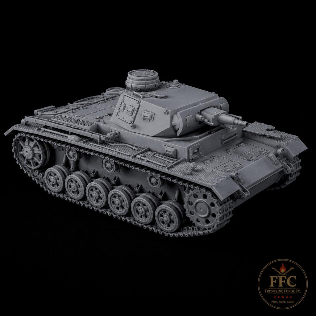 Panzer III Ausf F WWII Tank: 3D Printed Miniature - 6 Scales - Bolt Action Compatible