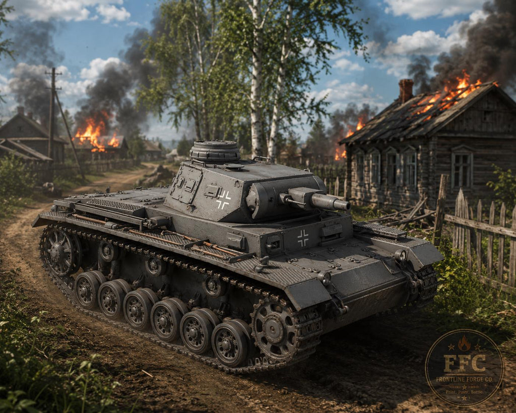Panzer III Ausf F WWII Tank: 3D Printed Miniature - 6 Scales - Bolt Action Compatible