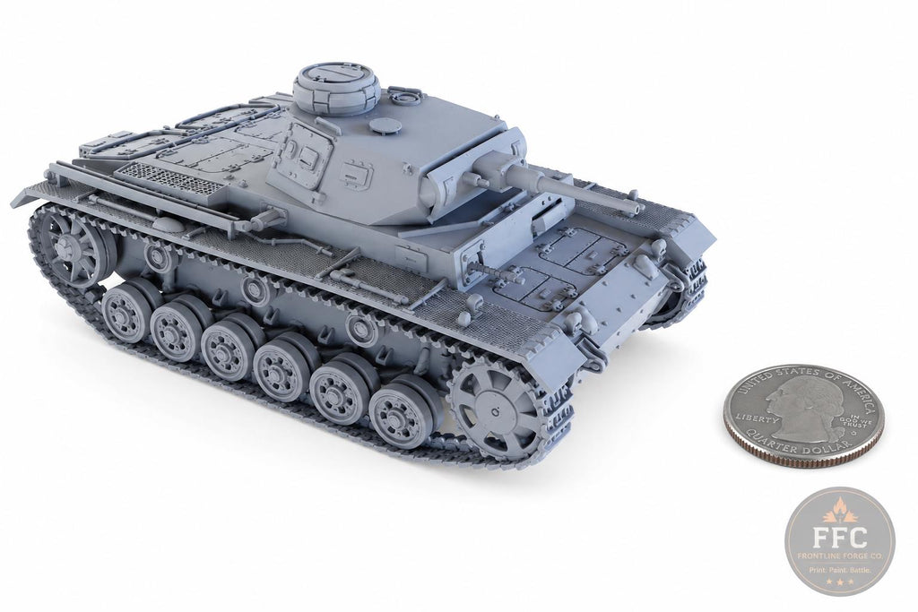 Panzer III Ausf H WWII Tank: 3D Printed Miniature - 6 Scales - Bolt Action Compatible