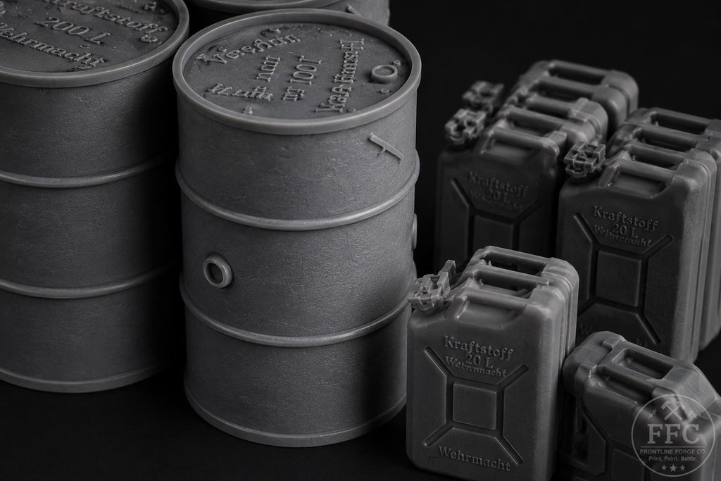 German WWII Stowage Set: 3D Printed Miniature Terrain Accessories - 6 Scales - Bolt Action