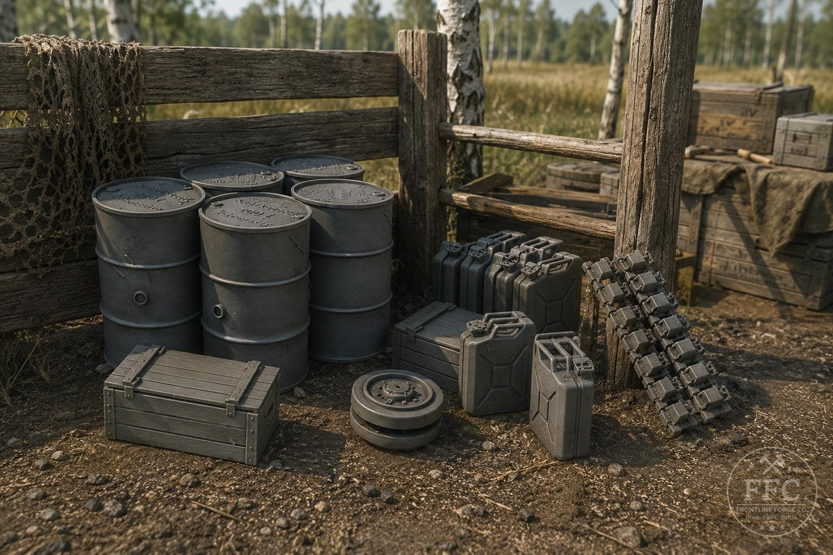 German WWII Stowage Set: 3D Printed Miniature Terrain Accessories - 6 Scales - Bolt Action