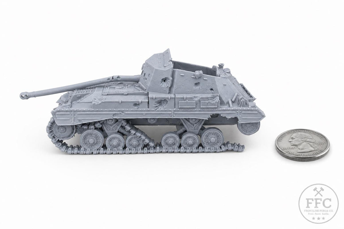 Destroyed Archer SPG: Battle Damage Wreck - WWII British Tank Destroyer Miniature - 6 Scales - Bolt Action Terrain