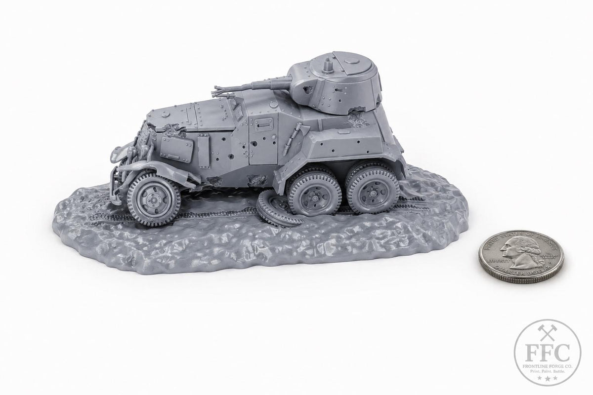Destroyed BA-10 Armored Car: Battle Damage Wreck - WWII Soviet Vehicle Miniature - 6 Scales - Bolt Action Terrain