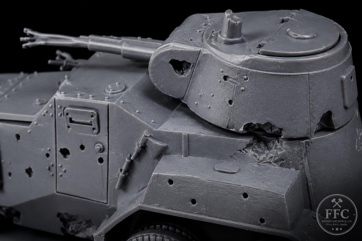 Destroyed BA-10 Armored Car: Battle Damage Wreck - WWII Soviet Vehicle Miniature - 6 Scales - Bolt Action Terrain
